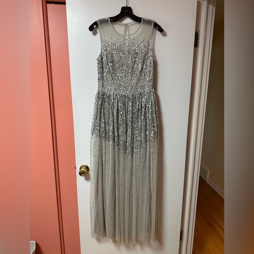 Splash Silver Sequin Long Evening Dress